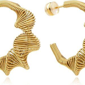 Gold plated stainless steel hoop earrings with spring coil design for women, lig